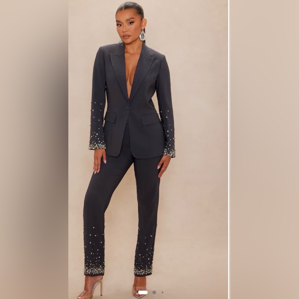 Embellished Suit Set - Charcoal